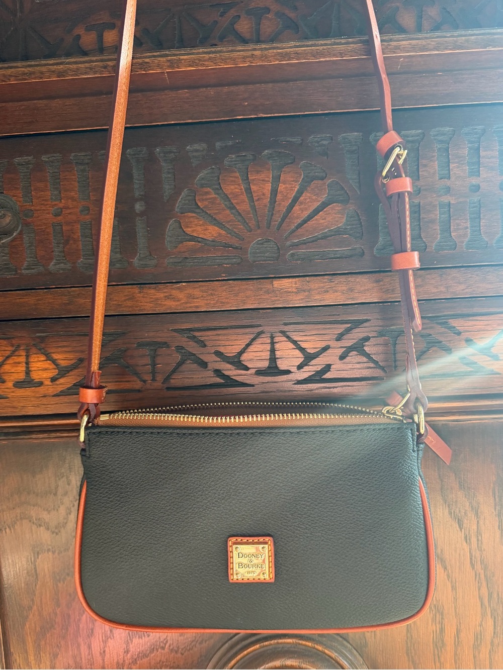 Dooney & Bourke Black Crossbody with Brown Trim